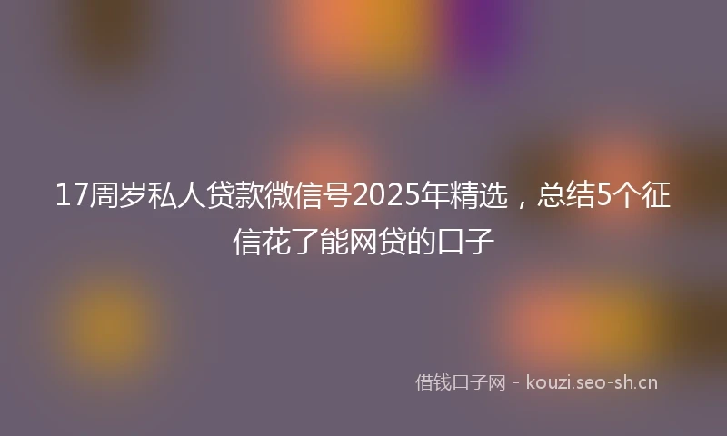 17周岁私人贷款微信号2025年精选，总结5个征信花了能网贷的口子