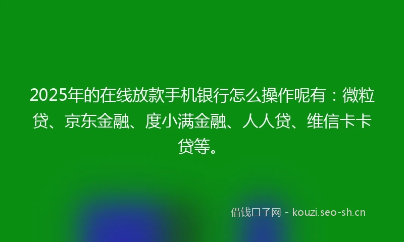 2025年的在线放款手机银行怎么操作呢有：微粒贷、京东金融、度小满金融、人人贷、维信卡卡贷等。