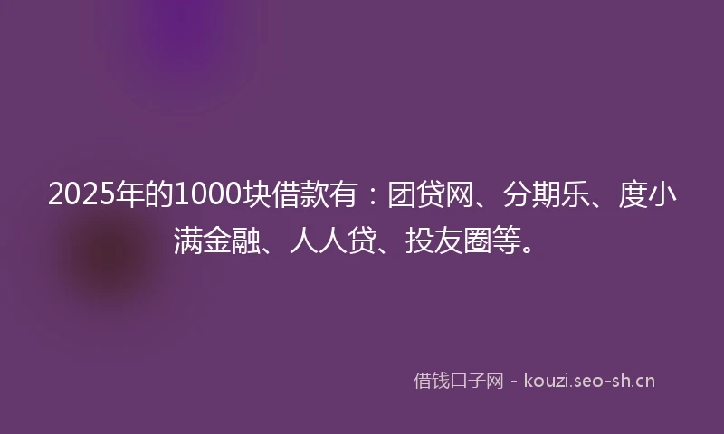 2025年的1000块借款有：团贷网、分期乐、度小满金融、人人贷、投友圈等。