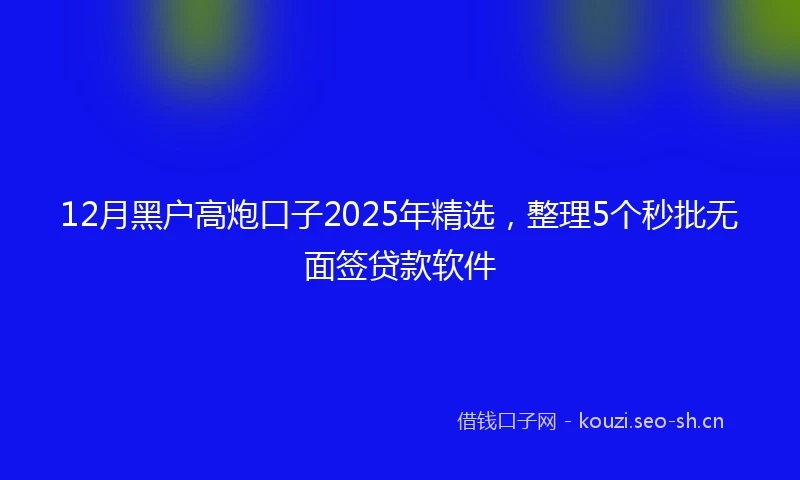 12月黑户高炮口子2025年精选，整理5个秒批无面签贷款软件