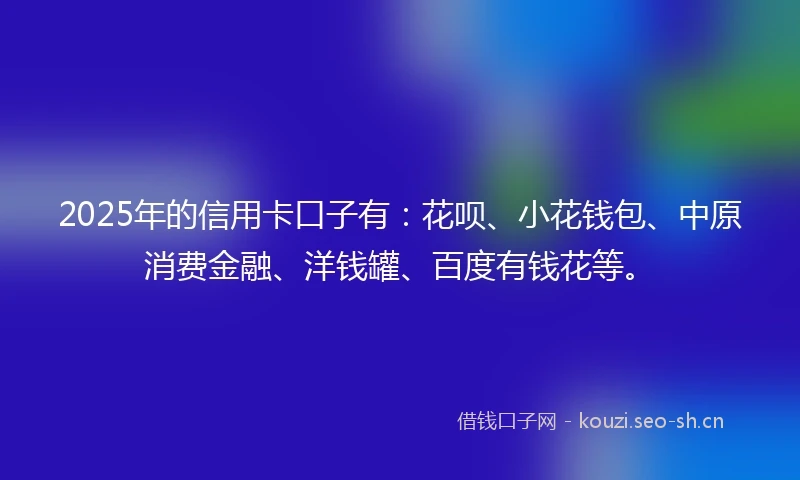 2025年的信用卡口子有：花呗、小花钱包、中原消费金融、洋钱罐、百度有钱花等。