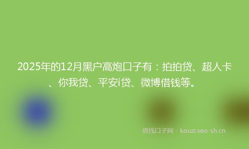 2025年的12月黑户高炮口子有：拍拍贷、超人卡、你我贷、平安i贷、微博借钱等。
