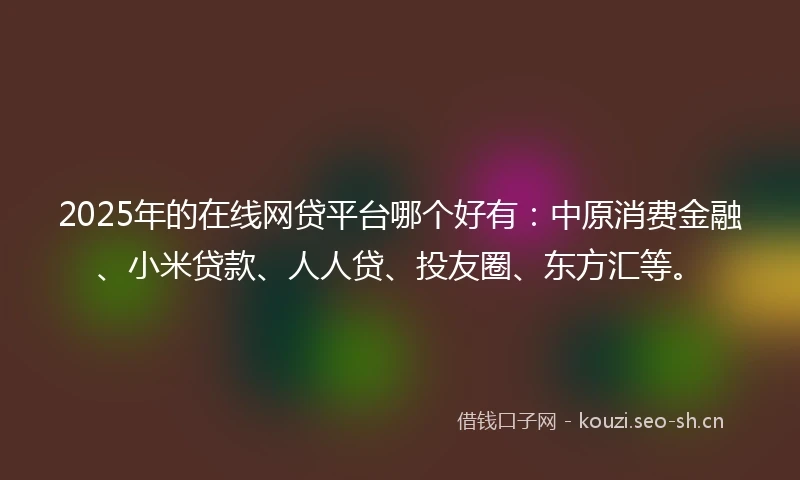2025年的在线网贷平台哪个好有:中原消费金融、小米贷款、人人贷、投友圈、东方汇等。