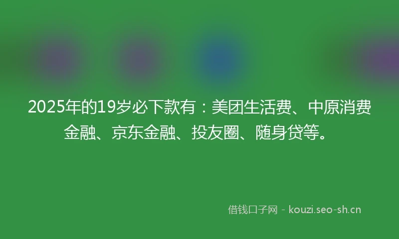 2025年的19岁必下款有：美团生活费、中原消费金融、京东金融、投友圈、随身贷等。