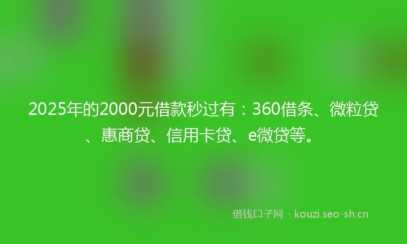 2025年的2000元借款秒过有:360借条、微粒贷、惠商贷、信用卡贷、e微贷等。