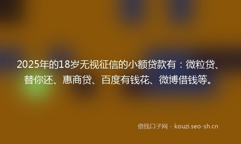 2025年的18岁无视征信的小额贷款有：微粒贷、替你还、惠商贷、百度有钱花、微博借钱等。