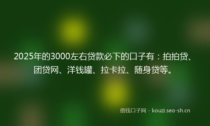 2025年的3000左右贷款必下的口子有：拍拍贷、团贷网、洋钱罐、拉卡拉、随身贷等。