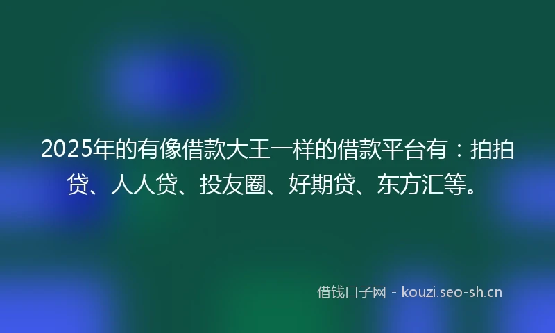 2025年的有像借款大王一样的借款平台有：拍拍贷、人人贷、投友圈、好期贷、东方汇等。