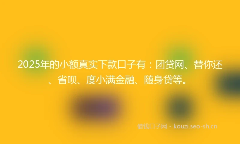 2025年的小额真实下款口子有:团贷网、替你还、省呗、度小满金融、随身贷等。