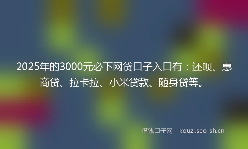 2025年的3000元必下网贷口子入口有：还呗、惠商贷、拉卡拉、小米贷款、随身贷等。