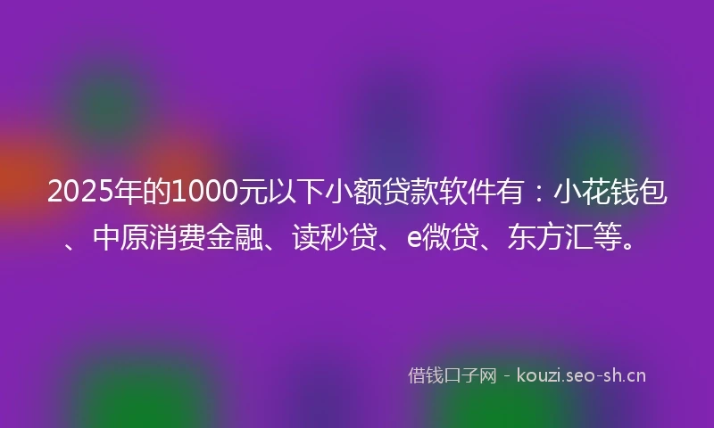 2025年的1000元以下小额贷款软件有：小花钱包、中原消费金融、读秒贷、e微贷、东方汇等。