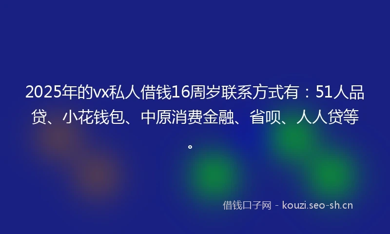 2025年的vx私人借钱16周岁联系方式有:51人品贷、小花钱包、中原消费金融、省呗、人人贷等。