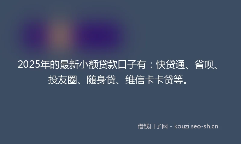 2025年的最新小额贷款口子有：快贷通、省呗、投友圈、随身贷、维信卡卡贷等。