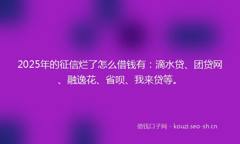 2025年的征信烂了怎么借钱有：滴水贷、团贷网、融逸花、省呗、我来贷等。