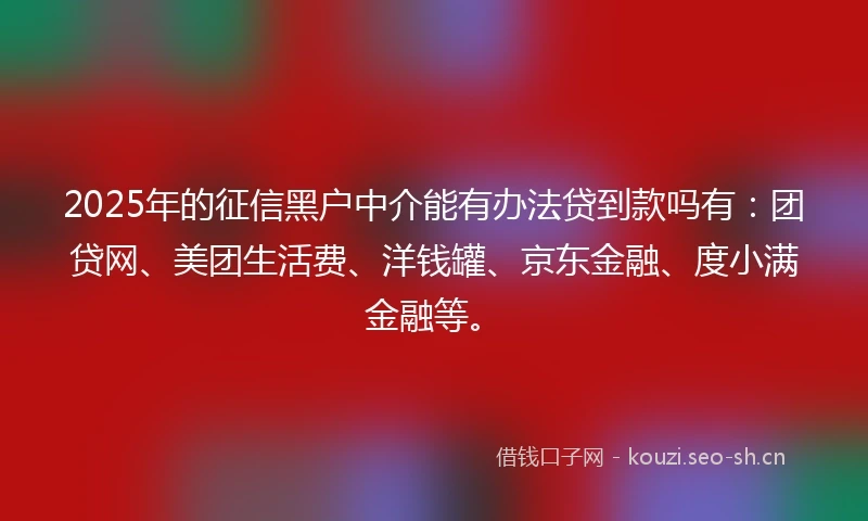 2025年的征信黑户中介能有办法贷到款吗有:团贷网、美团生活费、洋钱罐、京东金融、度小满金融等。