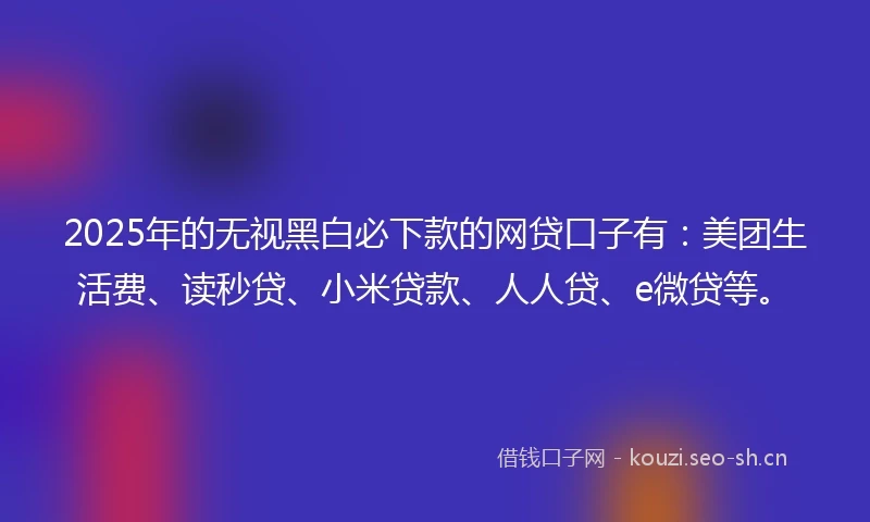 2025年的无视黑白必下款的网贷口子有：美团生活费、读秒贷、小米贷款、人人贷、e微贷等。