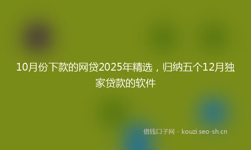 10月份下款的网贷2025年精选，归纳五个12月独家贷款的软件