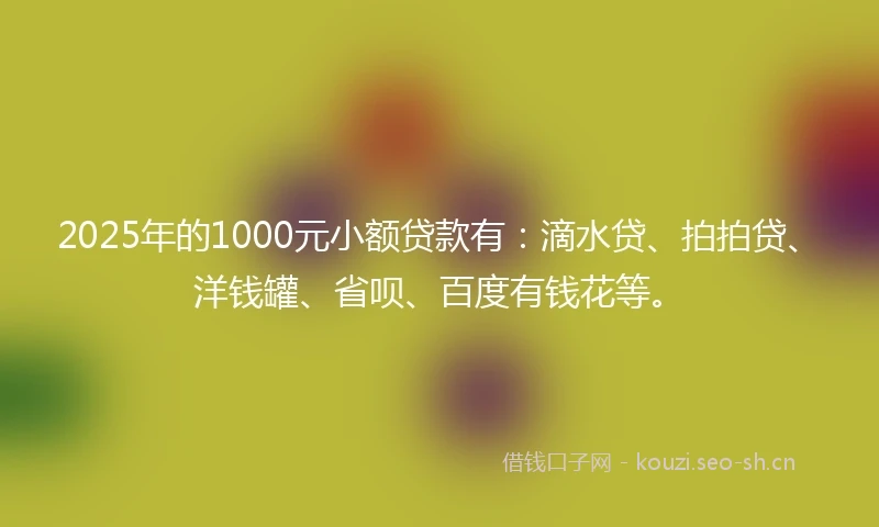 2025年的1000元小额贷款有：滴水贷、拍拍贷、洋钱罐、省呗、百度有钱花等。