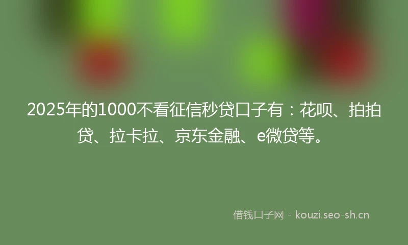 2025年的1000不看征信秒贷口子有：花呗、拍拍贷、拉卡拉、京东金融、e微贷等。