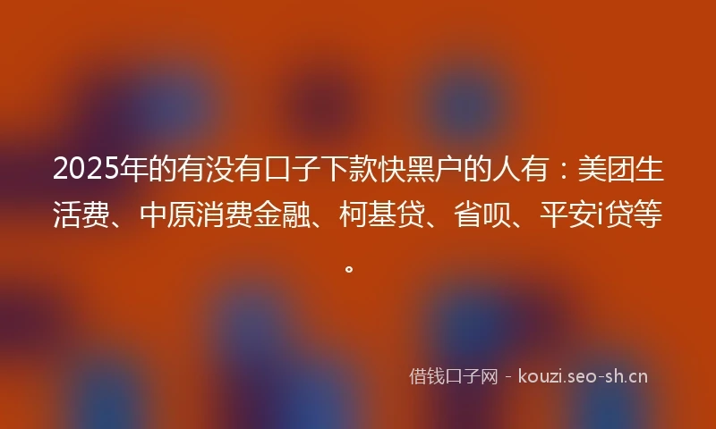 2025年的有没有口子下款快黑户的人有：美团生活费、中原消费金融、柯基贷、省呗、平安i贷等。