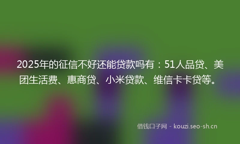 2025年的征信不好还能贷款吗有:51人品贷、美团生活费、惠商贷、小米贷款、维信卡卡贷等。