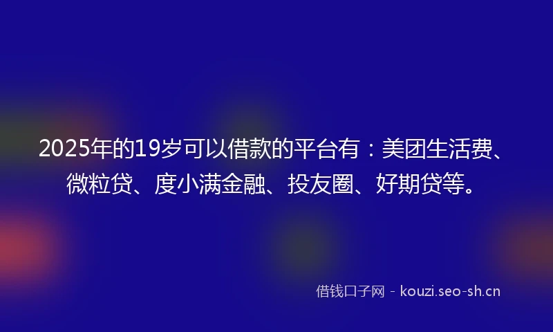 2025年的19岁可以借款的平台有：美团生活费、微粒贷、度小满金融、投友圈、好期贷等。