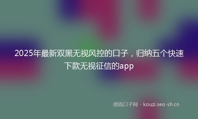 2025年最新双黑无视风控的口子，归纳五个快速下款无视征信的app