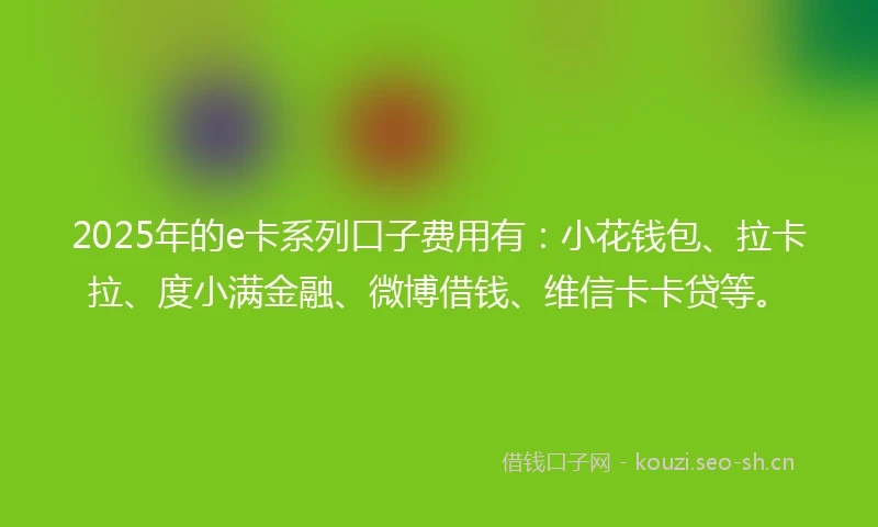 2025年的e卡系列口子费用有:小花钱包、拉卡拉、度小满金融、微博借钱、维信卡卡贷等。