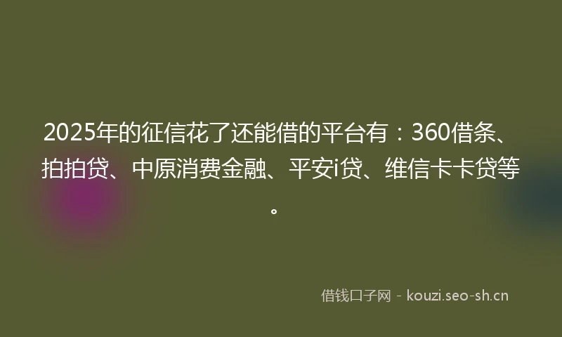 2025年的征信花了还能借的平台有：360借条、拍拍贷、中原消费金融、平安i贷、维信卡卡贷等。