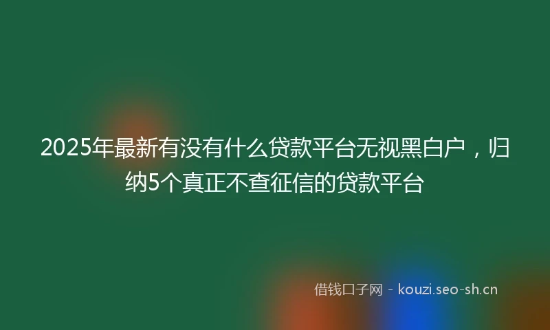 2025年最新有没有什么贷款平台无视黑白户，归纳5个真正不查征信的贷款平台