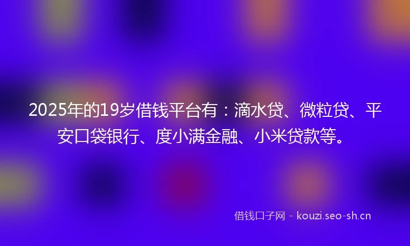2025年的19岁借钱平台有：滴水贷、微粒贷、平安口袋银行、度小满金融、小米贷款等。