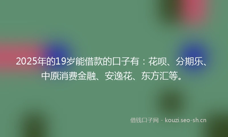2025年的19岁能借款的口子有：花呗、分期乐、中原消费金融、安逸花、东方汇等。