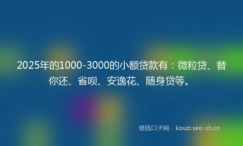 2025年的1000-3000的小额贷款有：微粒贷、替你还、省呗、安逸花、随身贷等。