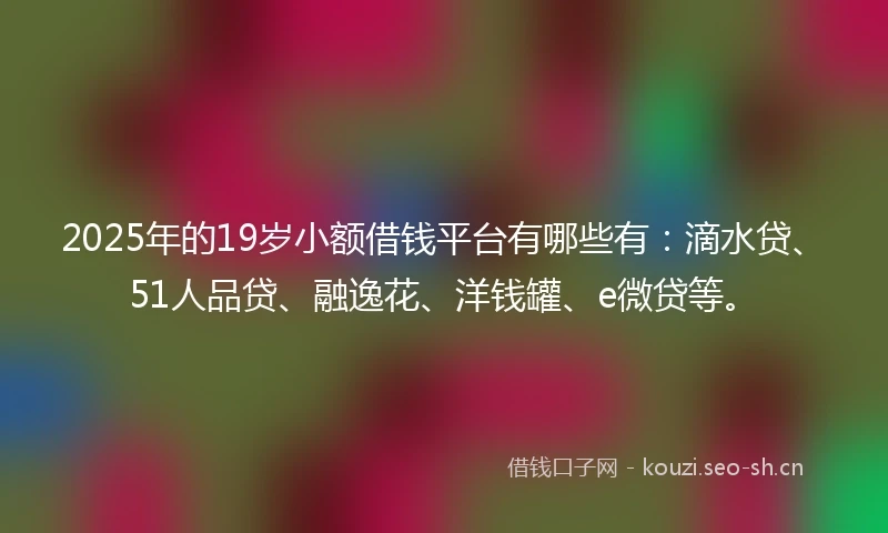 2025年的19岁小额借钱平台有哪些有：滴水贷、51人品贷、融逸花、洋钱罐、e微贷等。