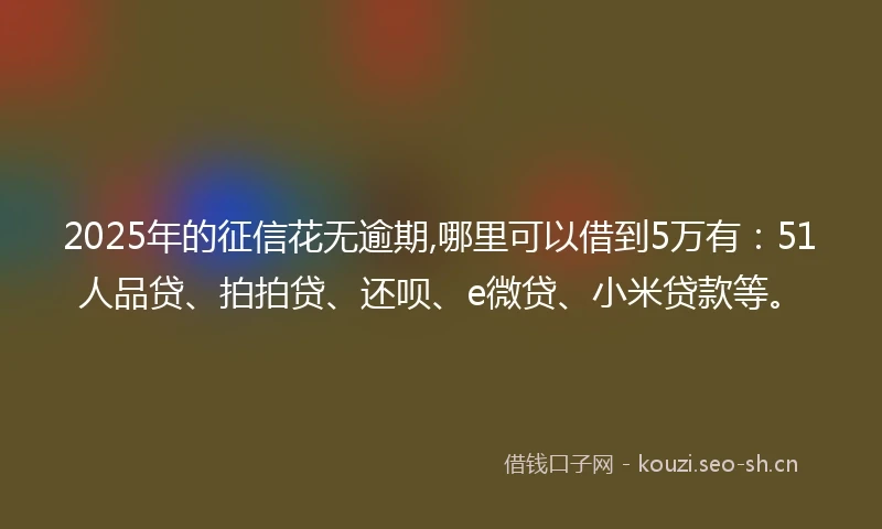 2025年的征信花无逾期,哪里可以借到5万有：51人品贷、拍拍贷、还呗、e微贷、小米贷款等。