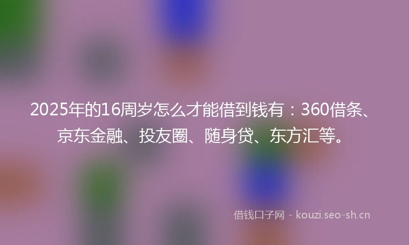 2025年的16周岁怎么才能借到钱有:360借条、京东金融、投友圈、随身贷、东方汇等。