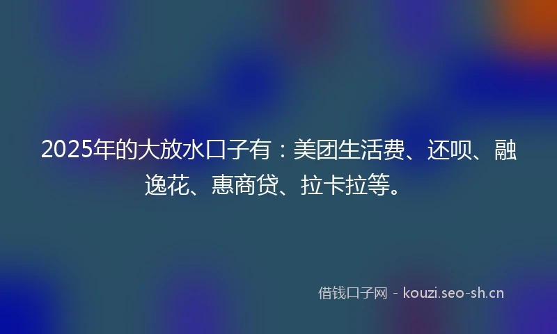 2025年的大放水口子有：美团生活费、还呗、融逸花、惠商贷、拉卡拉等。