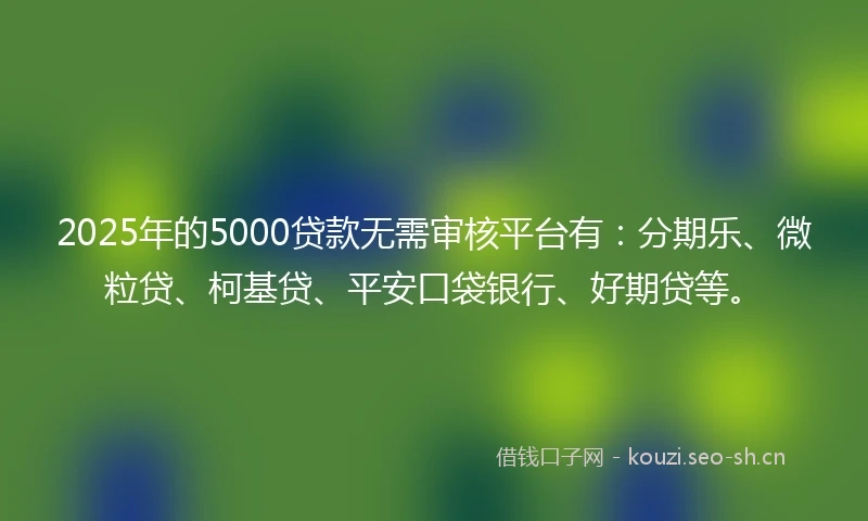 2025年的5000贷款无需审核平台有：分期乐、微粒贷、柯基贷、平安口袋银行、好期贷等。
