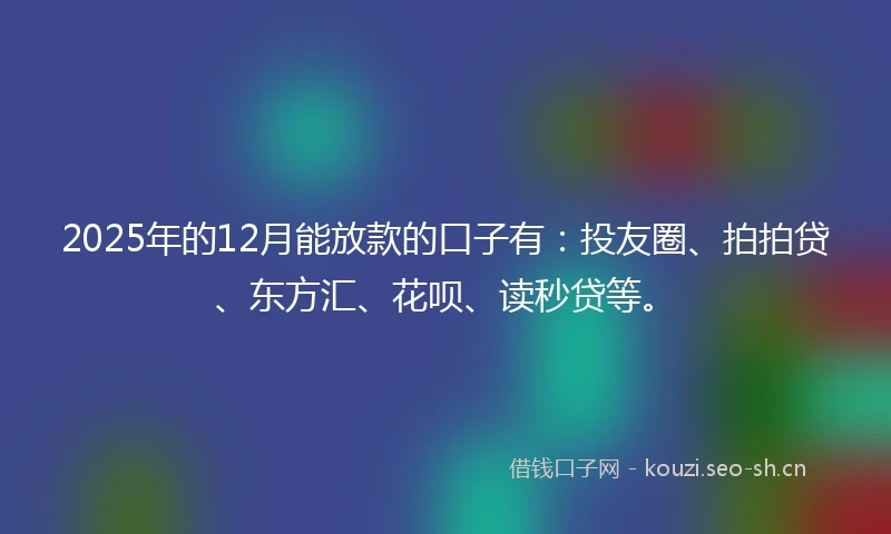 2025年的12月能放款的口子有：投友圈、拍拍贷、东方汇、花呗、读秒贷等。