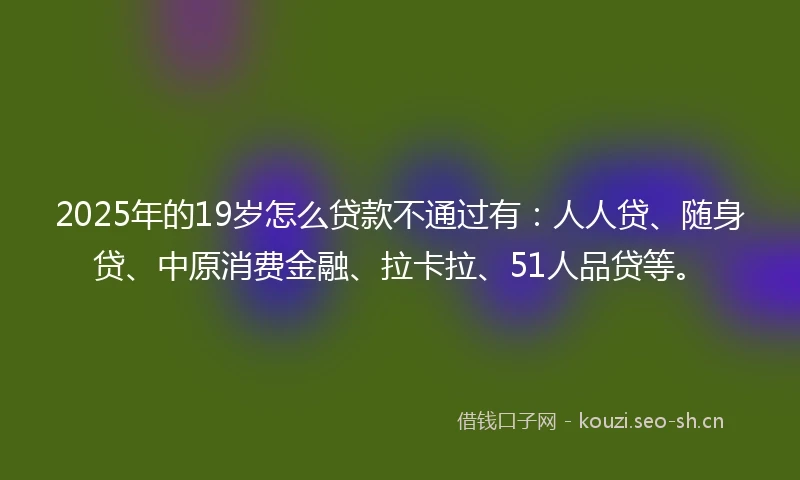 2025年的19岁怎么贷款不通过有：人人贷、随身贷、中原消费金融、拉卡拉、51人品贷等。