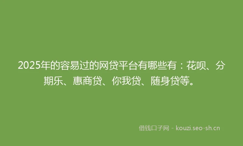 2025年的容易过的网贷平台有哪些有：花呗、分期乐、惠商贷、你我贷、随身贷等。