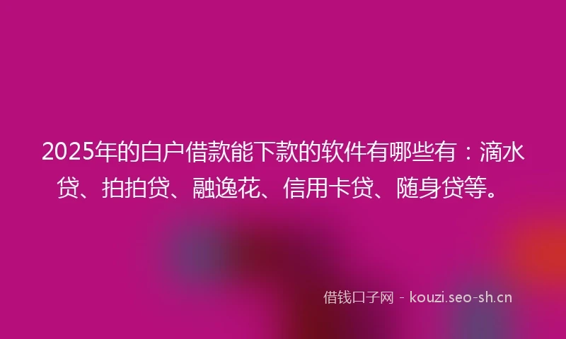 2025年的白户借款能下款的软件有哪些有：滴水贷、拍拍贷、融逸花、信用卡贷、随身贷等。