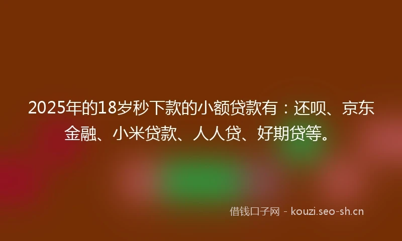 2025年的18岁秒下款的小额贷款有：还呗、京东金融、小米贷款、人人贷、好期贷等。