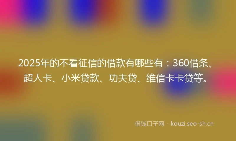 2025年的不看征信的借款有哪些有：360借条、超人卡、小米贷款、功夫贷、维信卡卡贷等。