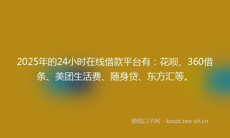 2025年的24小时在线借款平台有：花呗、360借条、美团生活费、随身贷、东方汇等。