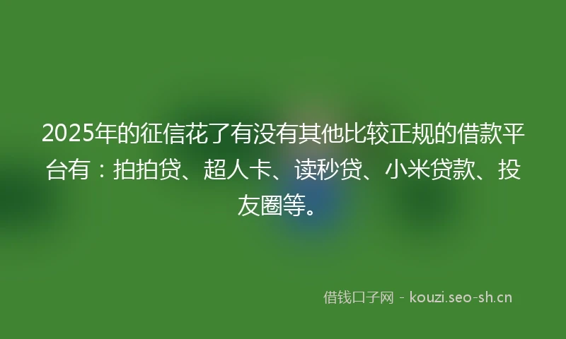 2025年的征信花了有没有其他比较正规的借款平台有：拍拍贷、超人卡、读秒贷、小米贷款、投友圈等。
