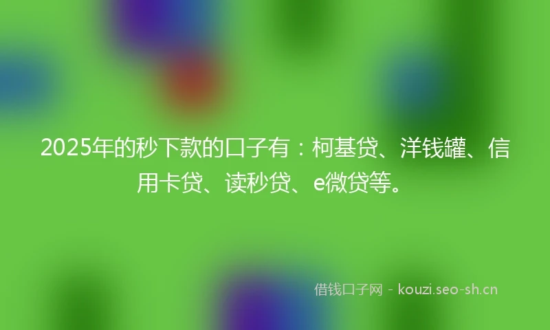 2025年的秒下款的口子有：柯基贷、洋钱罐、信用卡贷、读秒贷、e微贷等。