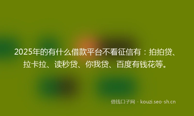 2025年的有什么借款平台不看征信有：拍拍贷、拉卡拉、读秒贷、你我贷、百度有钱花等。