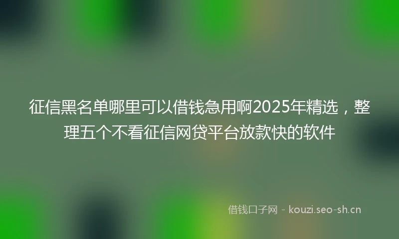 征信黑名单哪里可以借钱急用啊2025年精选，整理五个不看征信网贷平台放款快的软件