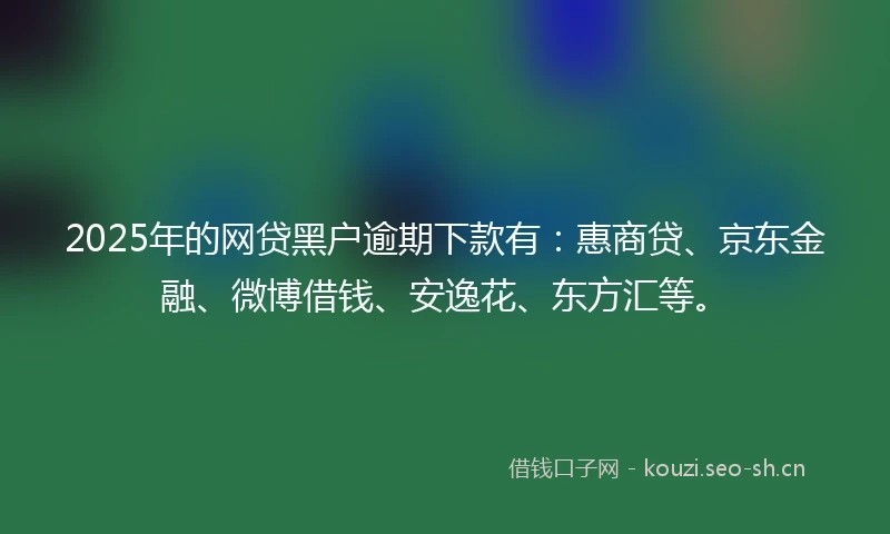 2025年的网贷黑户逾期下款有:惠商贷、京东金融、微博借钱、安逸花、东方汇等。